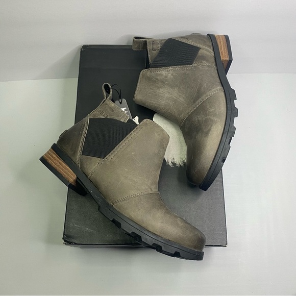 Sorel Emelie Chelsea NEW IN BOX Waterproof Boots Brown grey mushroom size 7 - Picture 10 of 11